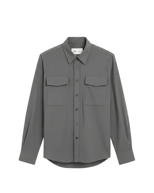 AMI Gray Flap-Pocket Wool Shirt for men