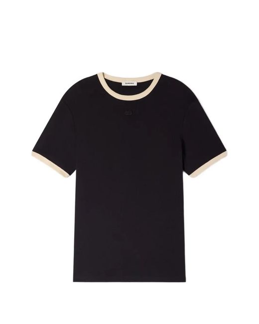 Sandro Black Two-Tone Patch T-Shirt for men