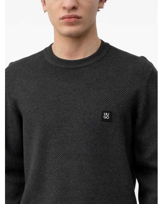 Pull Texturé Setal À Patch Logo HUGO pour homme en coloris Black