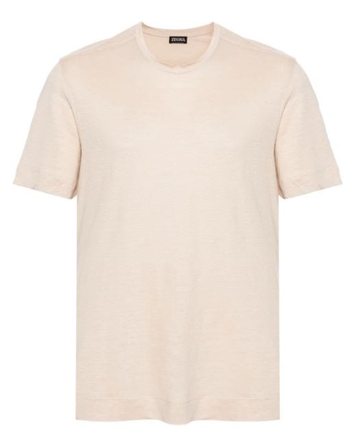 Zegna Natural Crew-neck Linen T-shirt for men