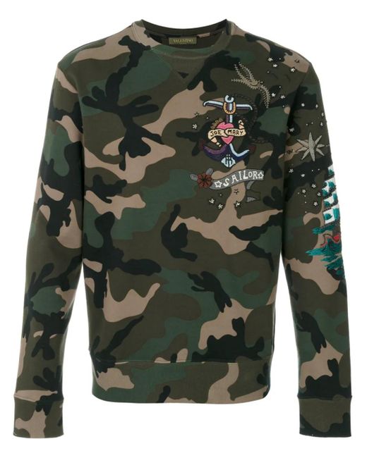 Valentino Garavani Green Camouflage-Print Sweatshirt for men