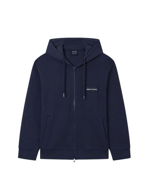 ARMANI EXCHANGE Blue Logo-Patch Zip-Up Hoodie for men