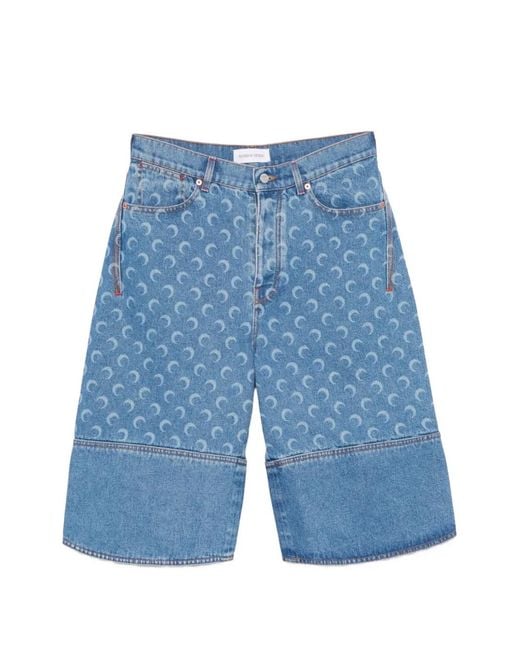 MARINE SERRE Blue Moon-Print Denim Shorts for men