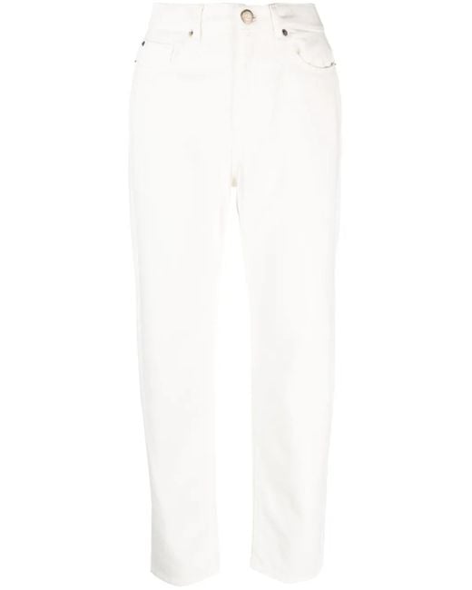 Twinset White Embroidered-Logo Straight-Leg Denim Trousers