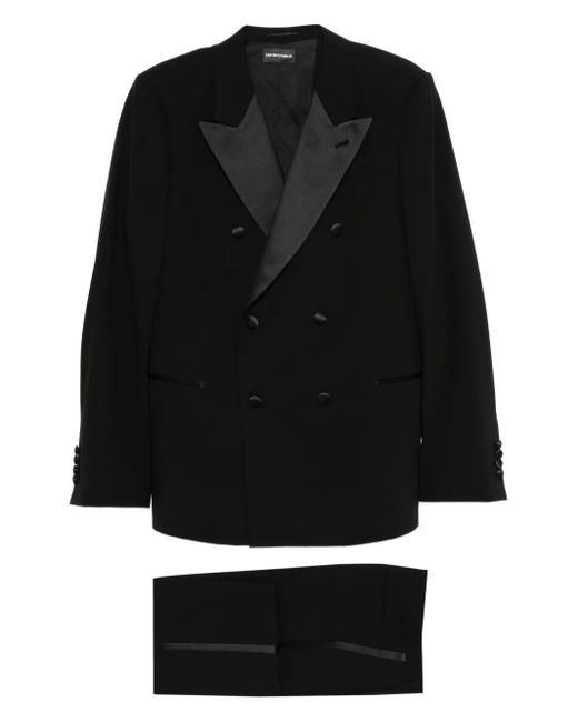 Emporio Armani Black Double-Breasted Suit (Set Of Three) for men