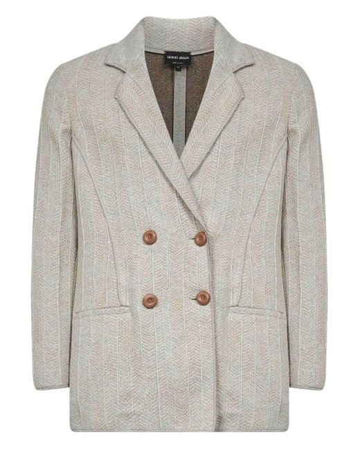 Giorgio Armani Gray Chevron-Pattern Double-Breasted Blazer