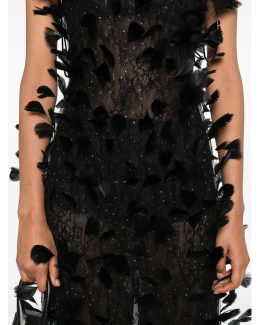 Robe En Tulle À Ornements En Plume Nissa en coloris Black