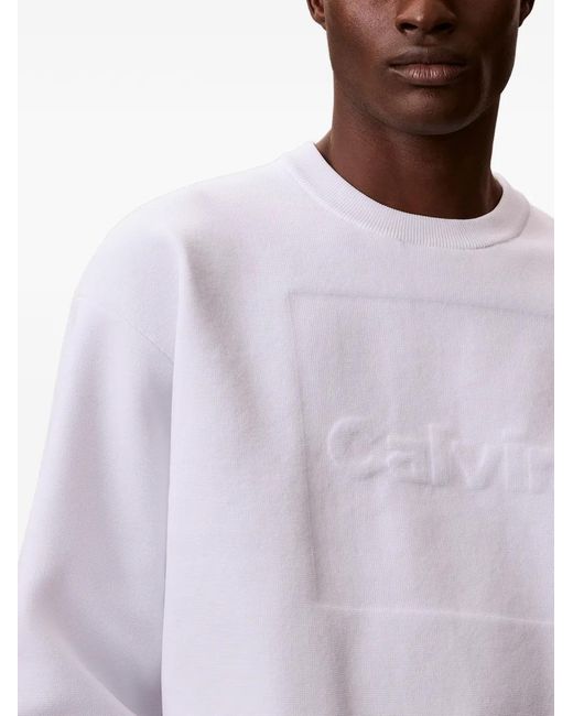 Calvin Klein White Embossed-Logo Sweater for men