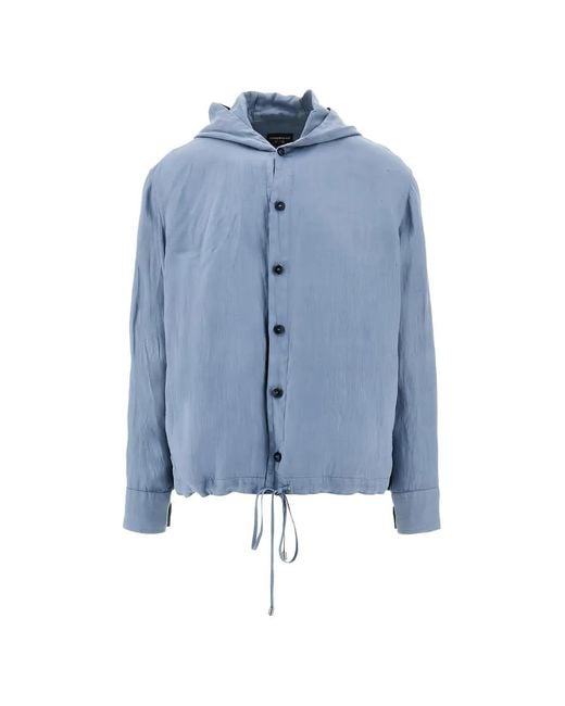 Emporio Armani Blue Drawstring-Hem Hooded Jacket for men