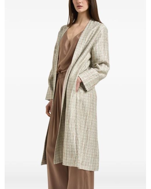 Forte_forte Natural Striped-Pattern Coat