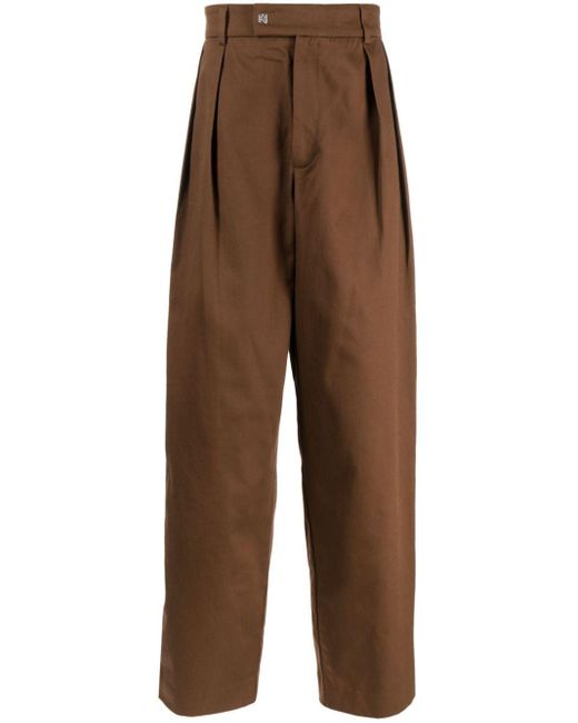 Pantalon droit en coton à détails plissés Amiri pour homme en coloris Brown