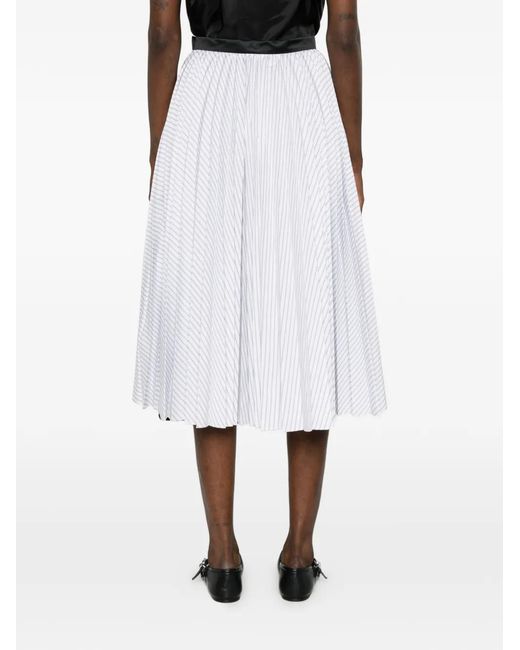 Sacai Black Striped Pleated Midi Skirt
