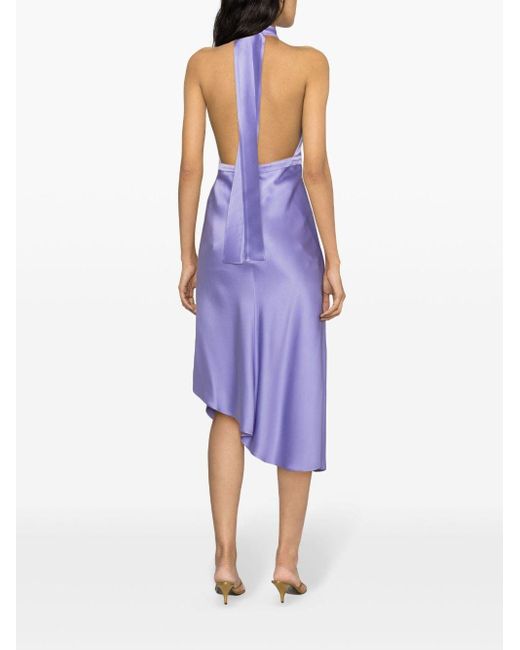 Elisabetta Franchi Asymmetrische Satijnen Midi-jurk in het Purple