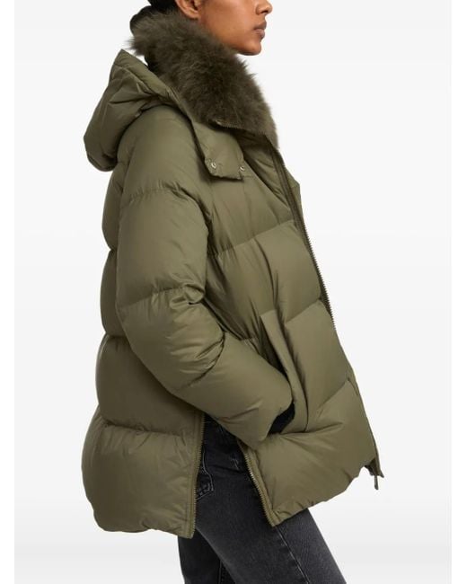 Yves Salomon Green Lambswool-Collar Down Jacket