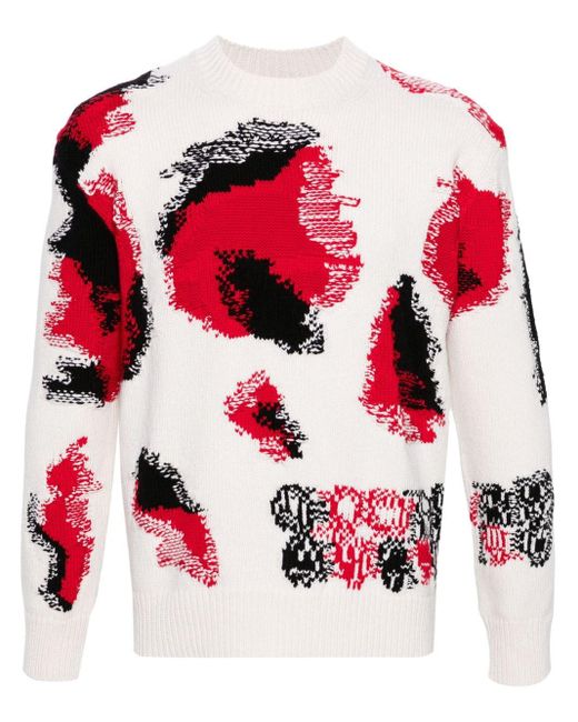 Alexander McQueen White Obscured Skull Intarsia-knit Sweater for men