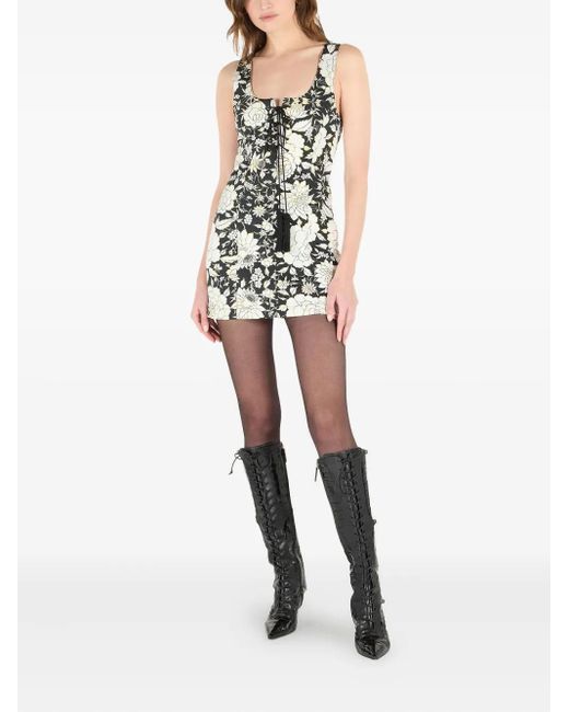 Roberto Cavalli White Floral Lace-Up Mini Dress