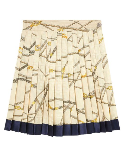 Versace Natural Logo-print Silk Pleated Skirt