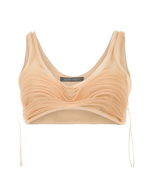 Alberta Ferretti Natural Gathered Silk Top