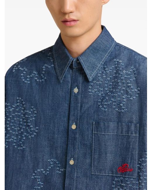 Marni Blue Sun-Detail Long-Sleeved Shirt for men