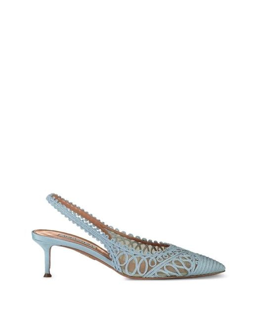 Aquazzura White Kahlo Crochet-Knit Slingback Pumps