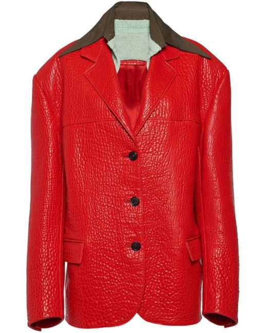 Prada Red Single-breasted Leather Jacket