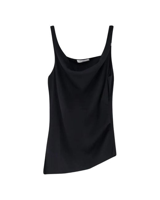 R2W Black Draped-Neckline Sleeveless Tank Top