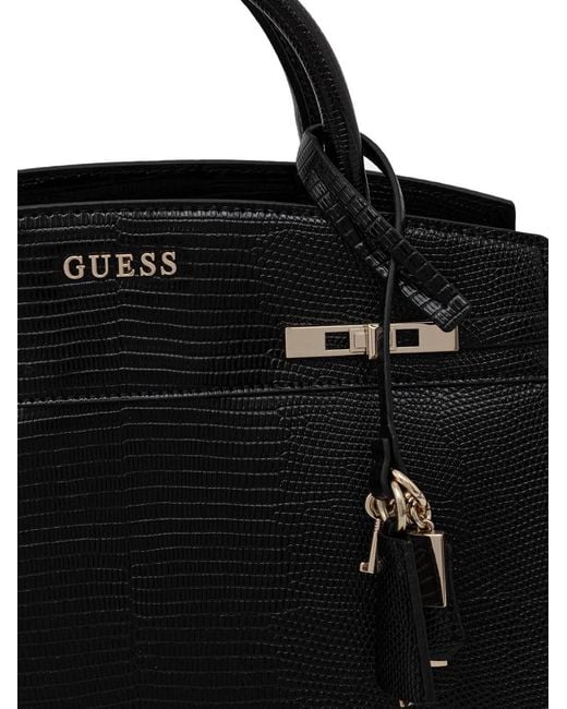 Guess Black Melinda Lizard-Effect Tote Bag
