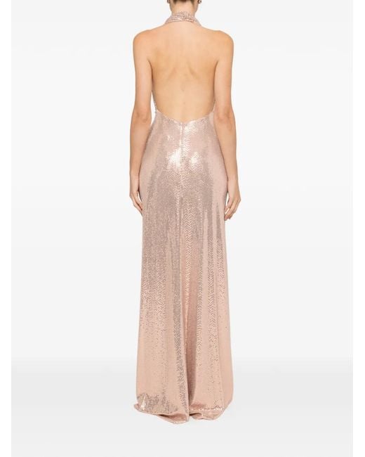 Nissa Natural Sequin-Embellishment Backless Maxi Dress