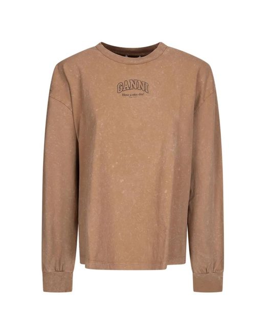 Ganni Brown Washed Effect Longsleeve T-Shirt