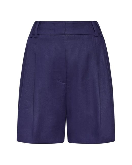 Another Tomorrow Blue Pleated Linen Shorts