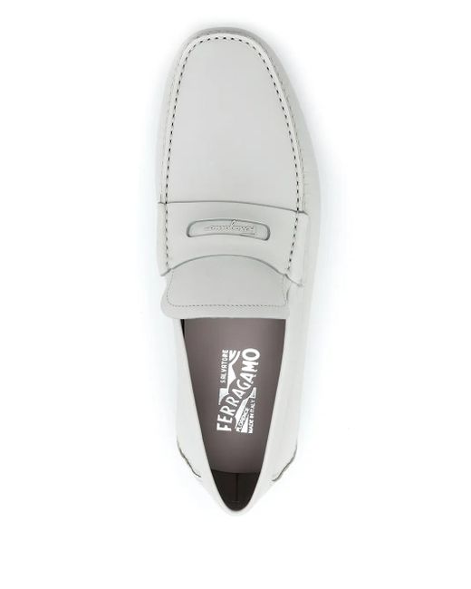 Ferragamo White Penny-Slot Leather Driving Loafers for men