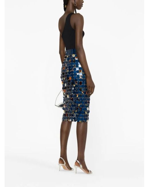 Rabanne Blue Midi Pencil Skirt In Sequin Knit