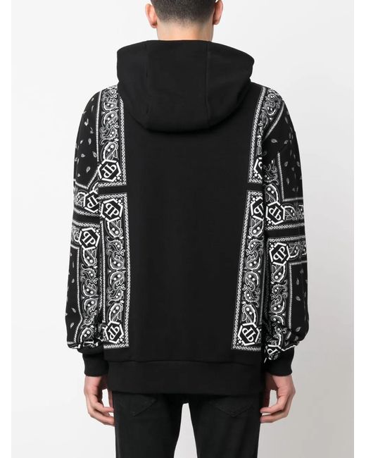 Philipp Plein Black Bandana-Print Long-Sleeve Hoodie for men
