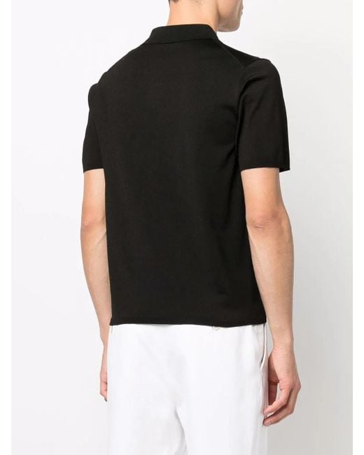 Sandro Black Short-Sleeve Knitted Polo Shirt for men