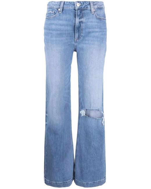 PAIGE Blue Distressed Straight-Line Jeans