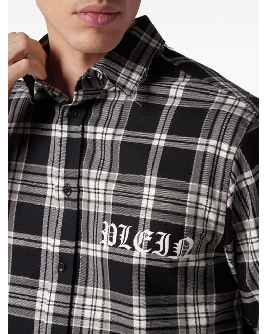 Philipp Plein Black Flame-print Plaid Cotton Shirt for men