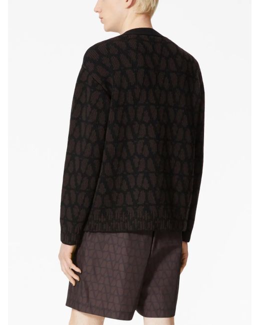 Valentino Garavani Black Toile Iconographe-jacquard Cardigan - Men's - Virgin Wool for men