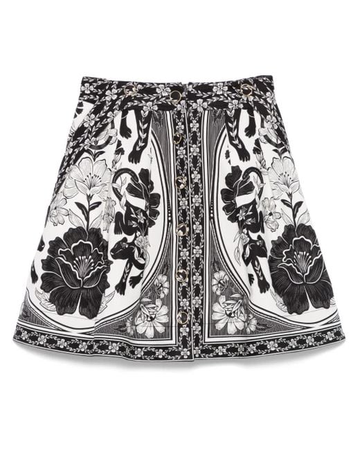 Farm Rio Black Flower Leopard Mini Skirt