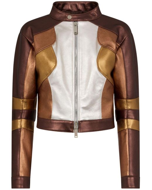 DSquared² Brown Colour-block Leather Racing Jacket