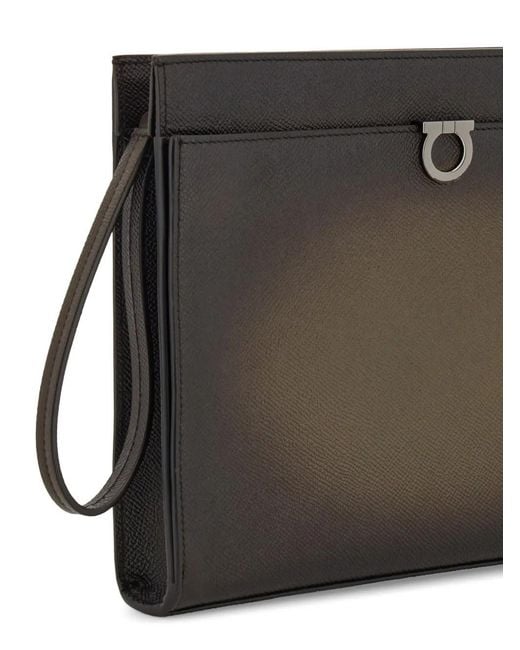 Ferragamo Brown Gancini Hammered-Leather Clutch Bag for men