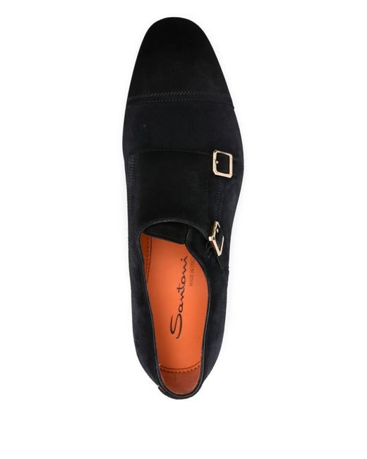 Santoni Black Double-Buckle Suede Monk Shoes for men