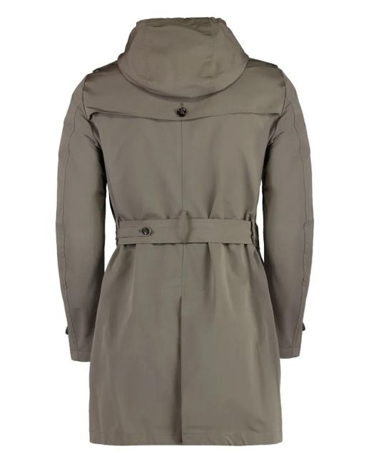 Moorer Gray Removable-Hood Belted Trench Coat for men