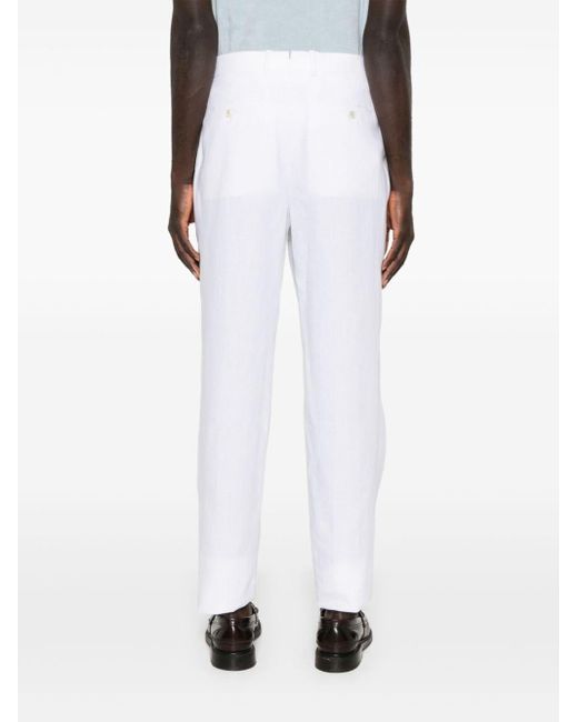 Caruso White Linen Tailored Trousers for men