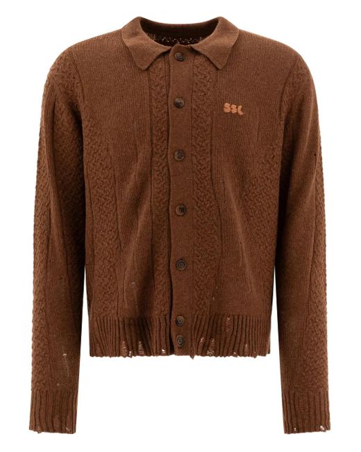 Stockholm Surfboard Club Brown Distressed Cardigan