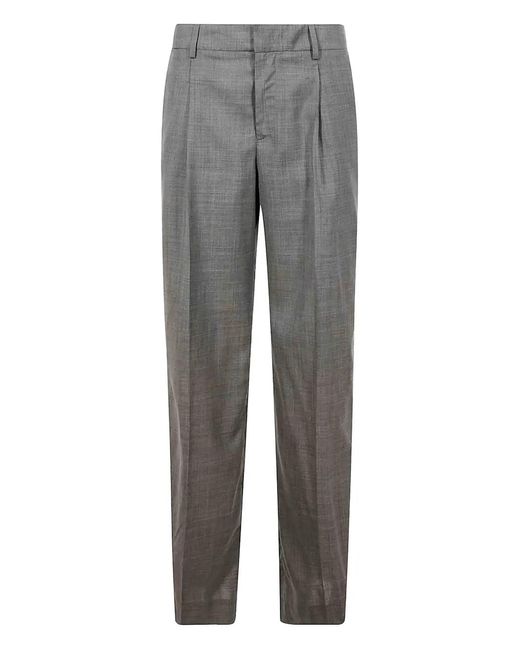 PT Torino Gray Pleated Wool Trousers