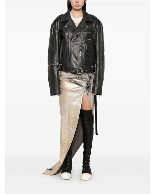Rick Owens Leather Jacket Cropped Jumbo Bauhaus Stooges in Black