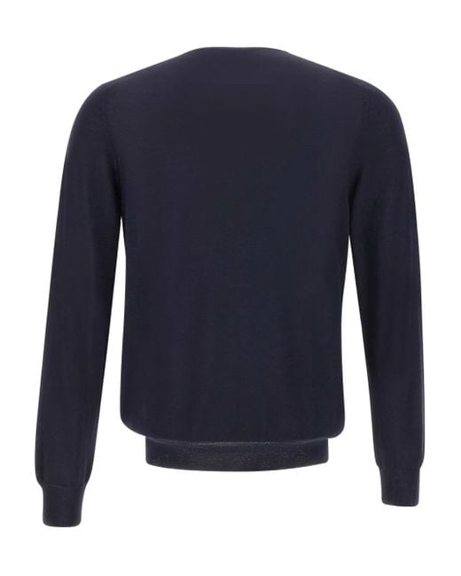 Gran Sasso Blue Crew-Neck Ribbed-Edge Sweater for men