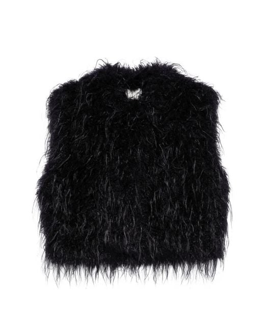 Forte_forte Black Feather-Effect Sleeveless Jacket