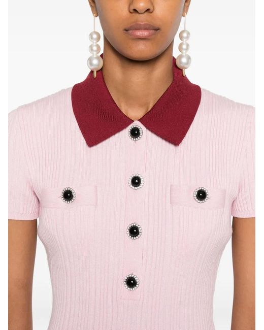 Self-Portrait Pink Contrast Collar Knit Mini Dress