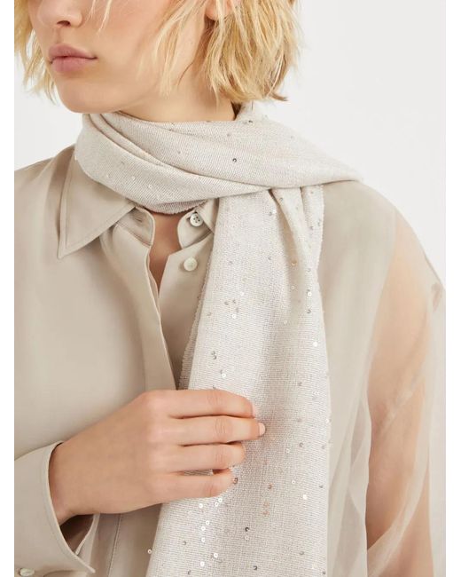 Brunello Cucinelli Natural Sequin-Embellished Scarf